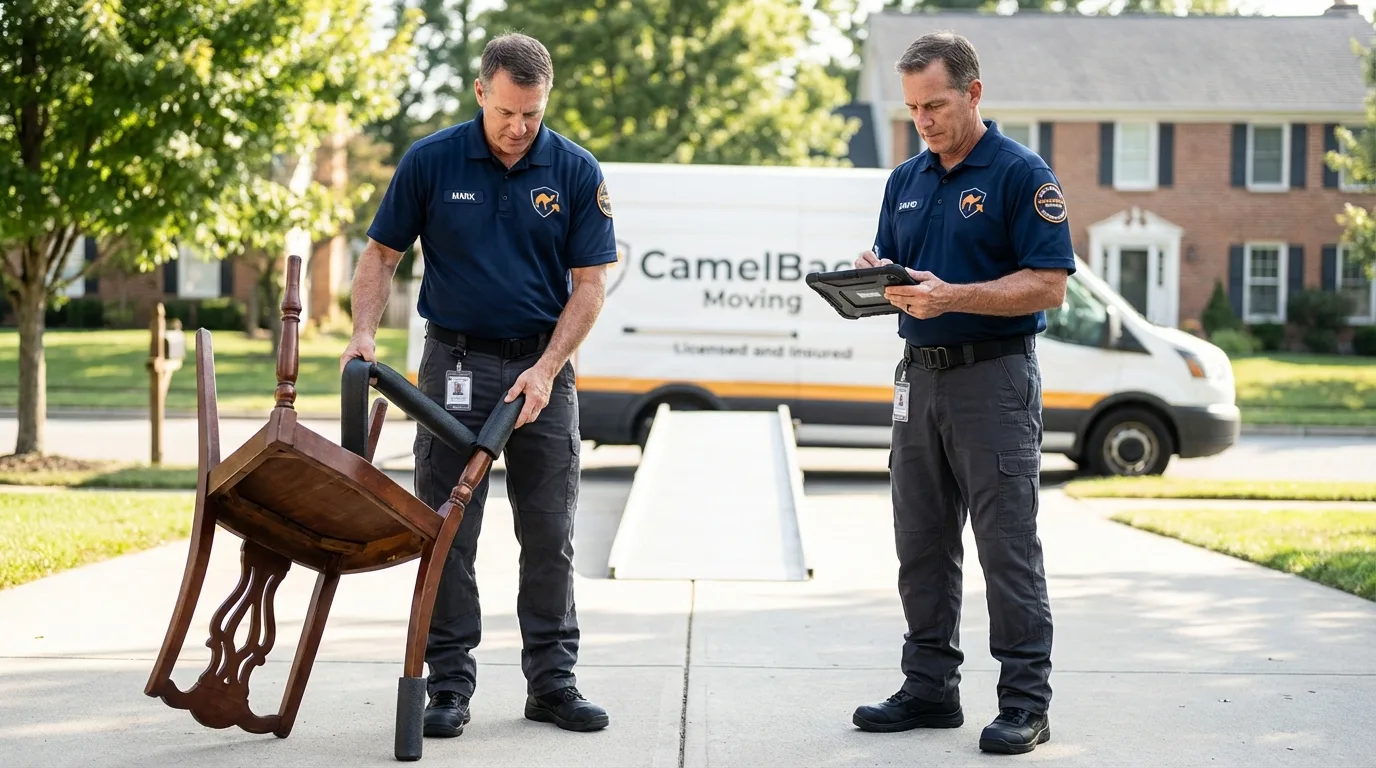 Movers inspecting furniture for damage prevention before loading in Bigfork, MT